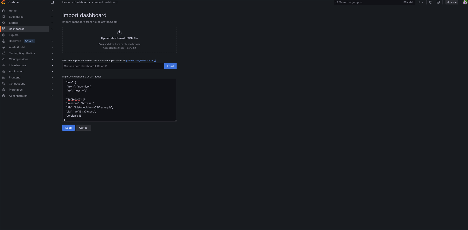 Dashboards page