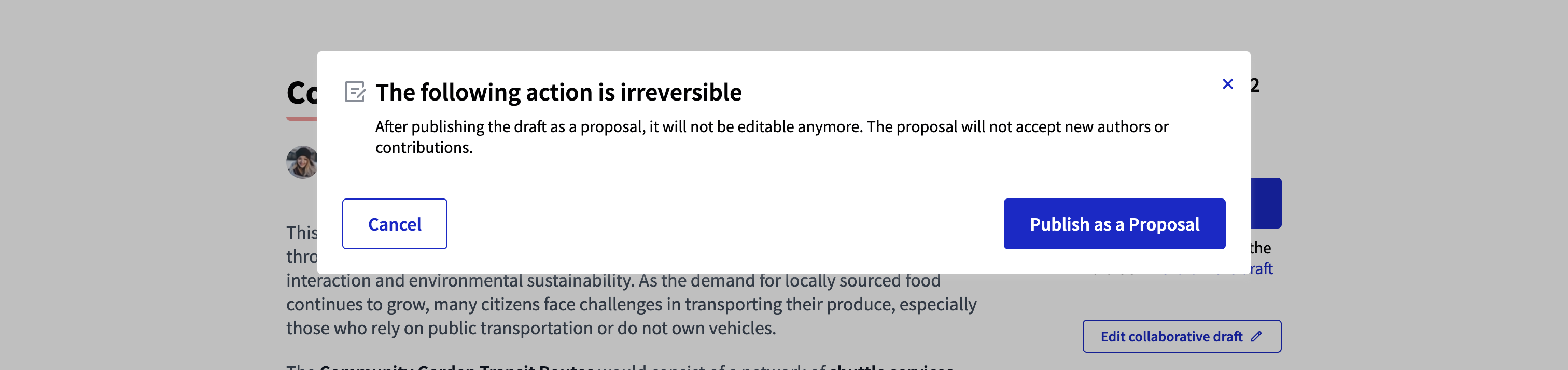 publish modal