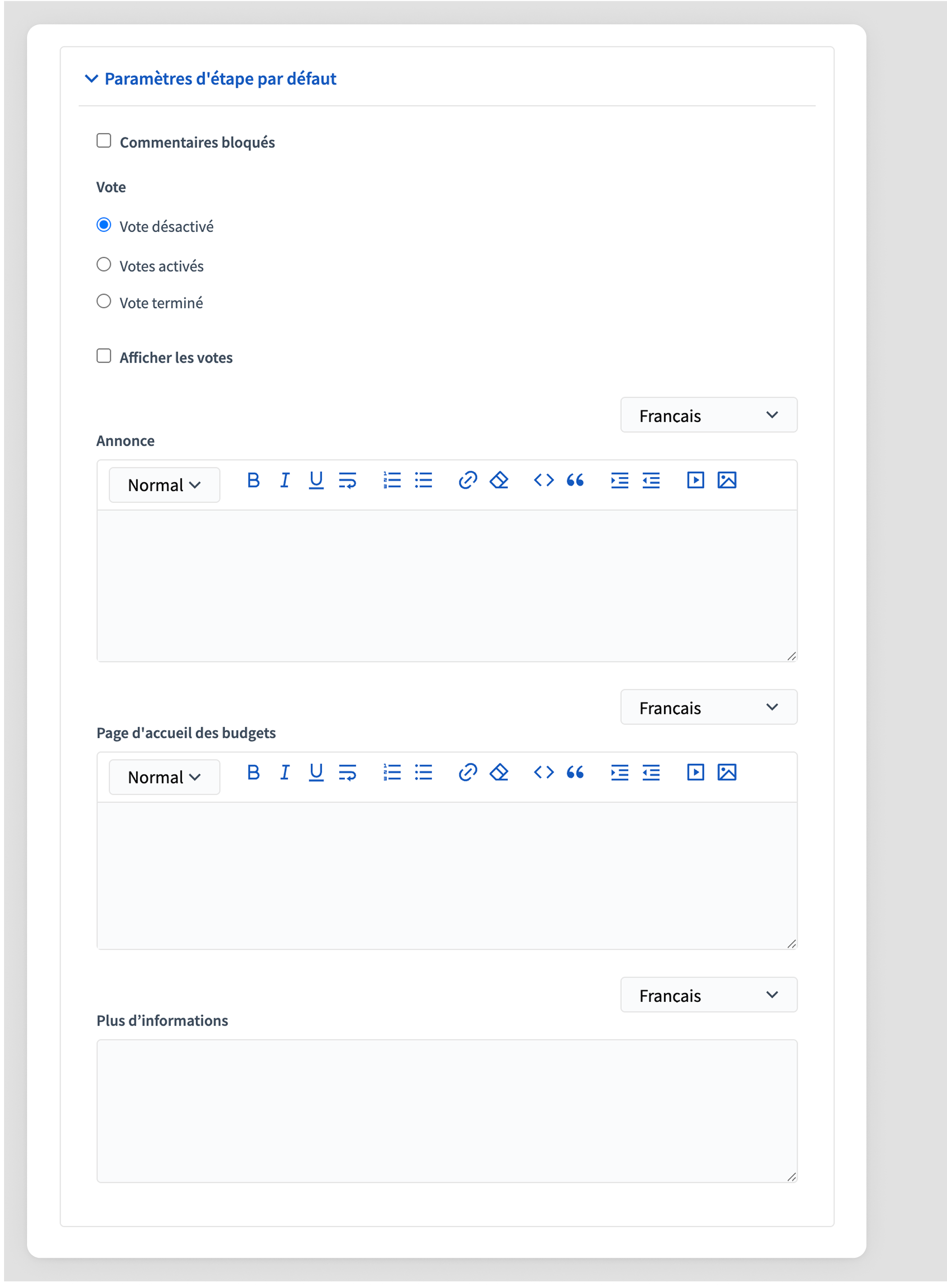 Add component form - Step settings