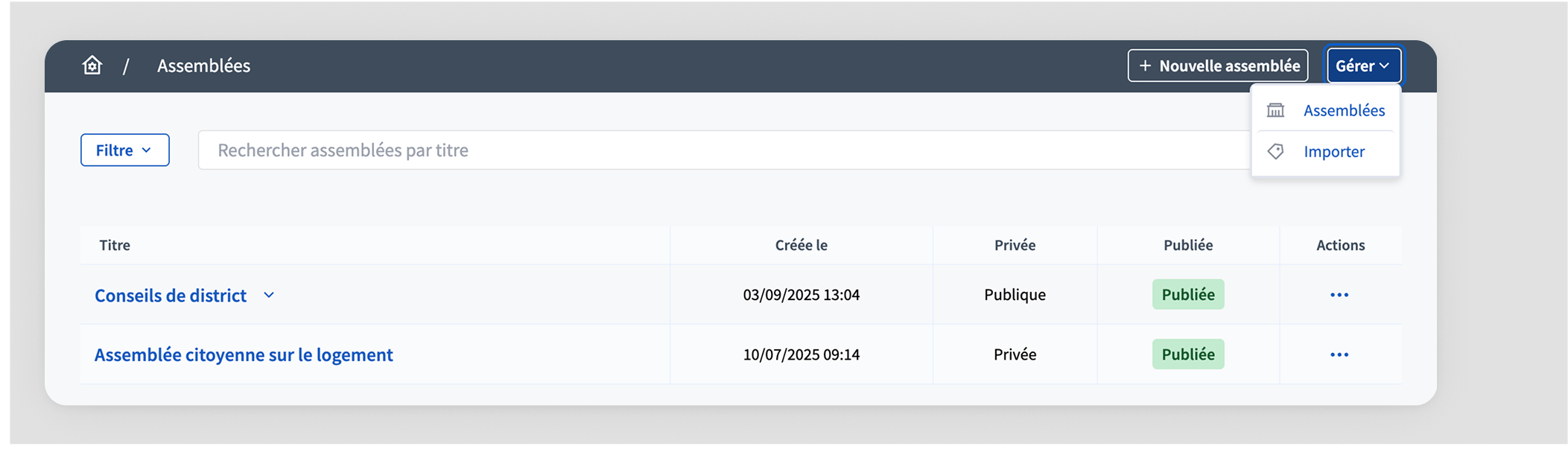 Assemblies import menu